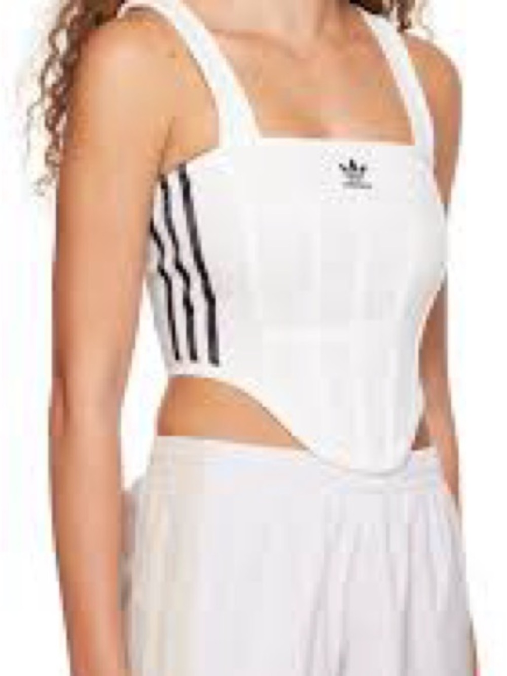adidas White Cropped Tank with Black Side Stripes